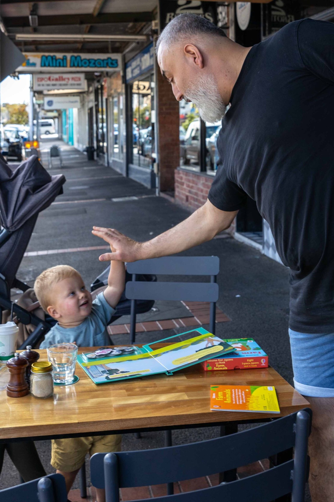 Owner greeting a young guest